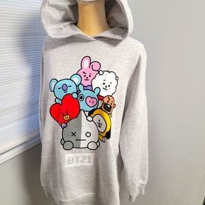 BT21 BTS Grey Graphic Hoodie Sweatshirt Size Medium Oversized Cute Kpop Army
